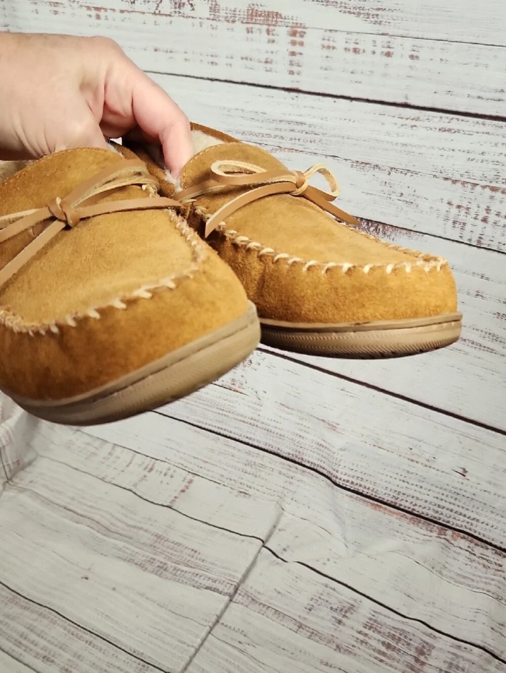 My Slippers Men's Suede Moccasin Slippers with Faux Fur Lining - Tan